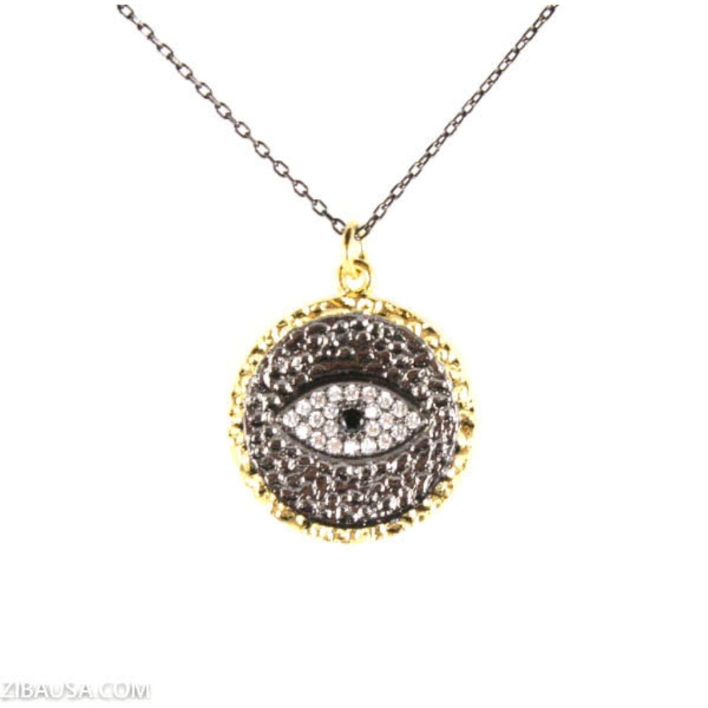 Necklace with pendant eye faux diamonds